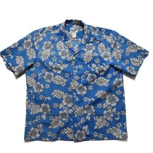 Paradise Style Hawaii Mens Large Blue‎ Floral Hibiscus Camp Aloha Shirt